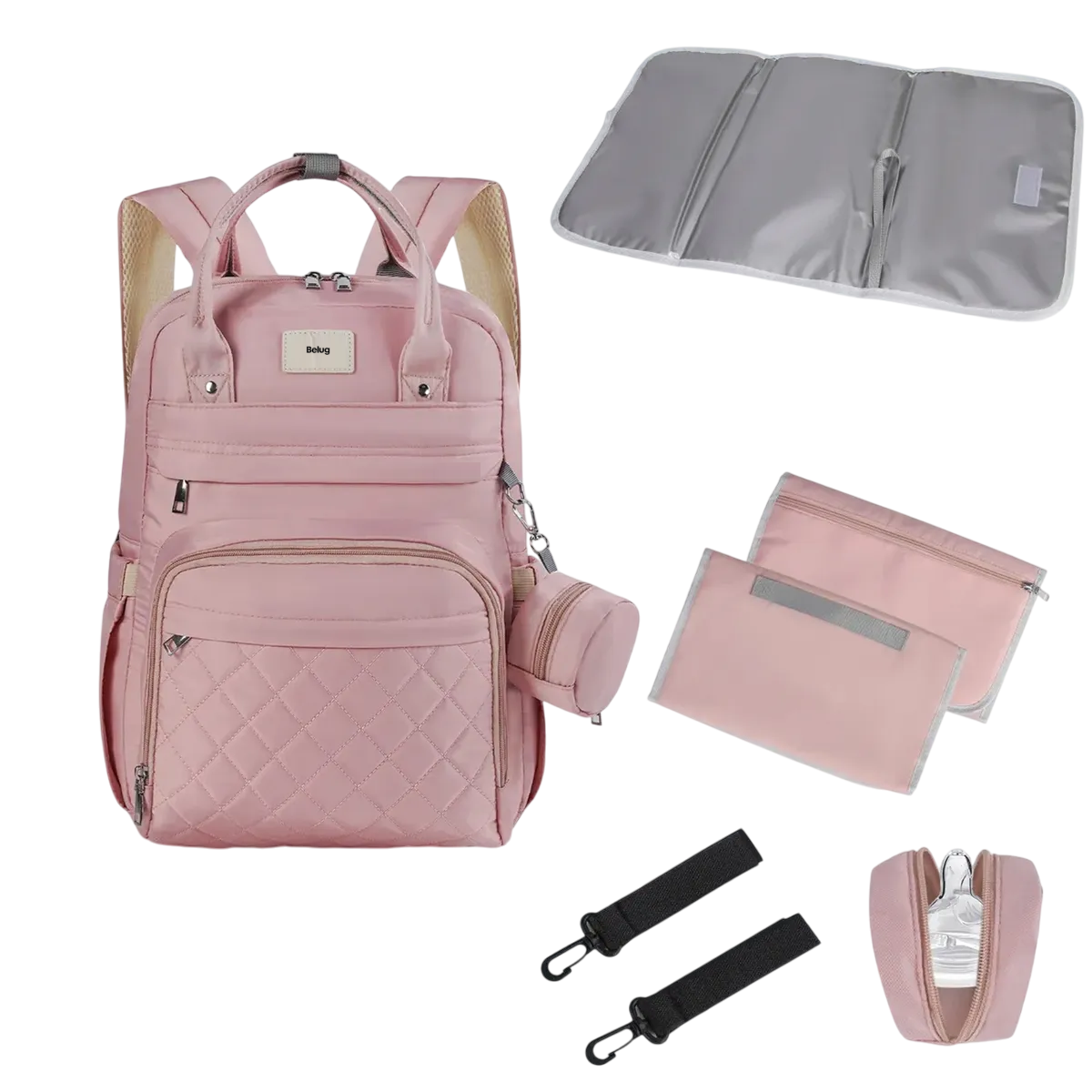 Pañalera Belug  Mochila Bebe 7pz Rosa Claro