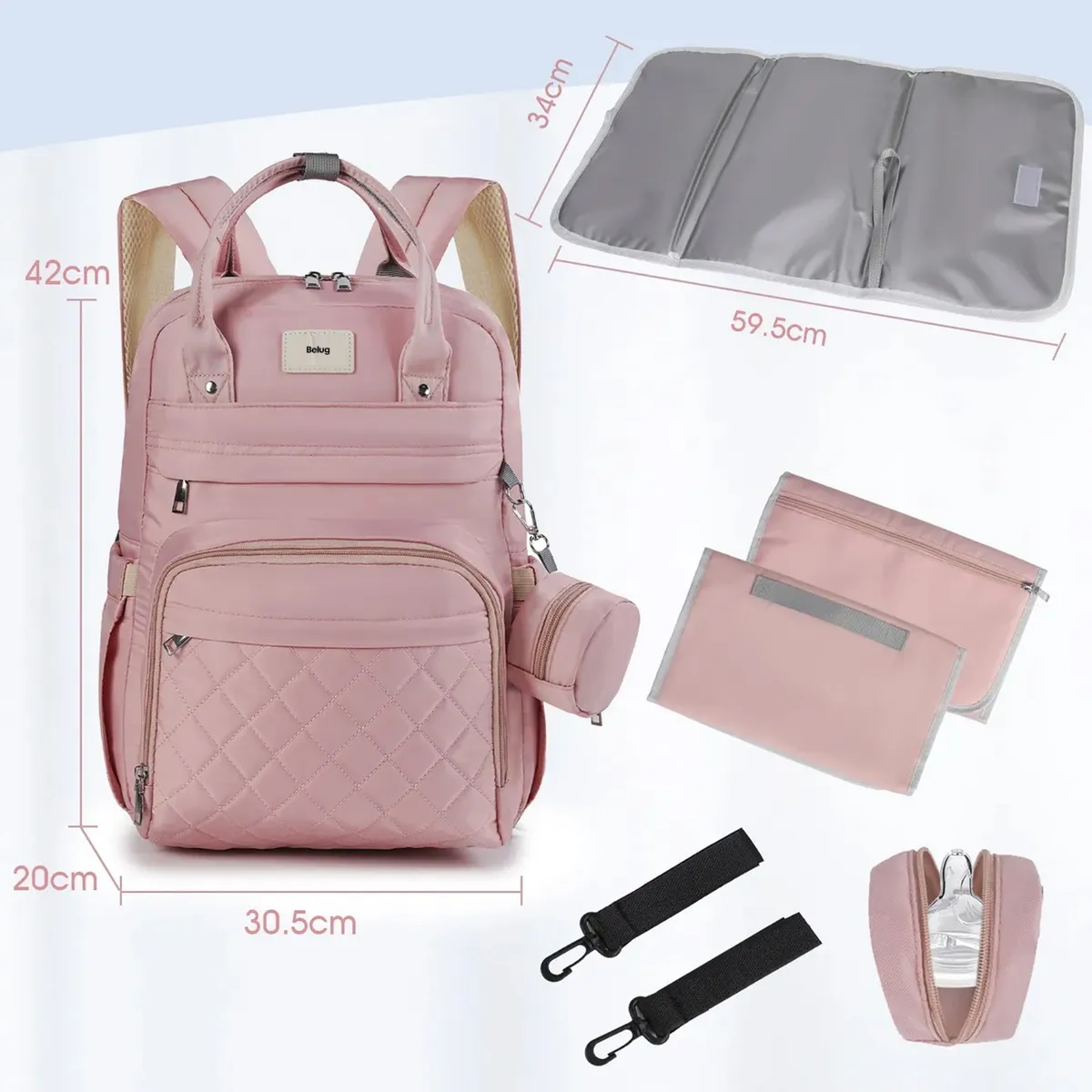 Foto 3 pulgar | Pañalera Belug  Mochila Bebe 7pz Rosa Claro