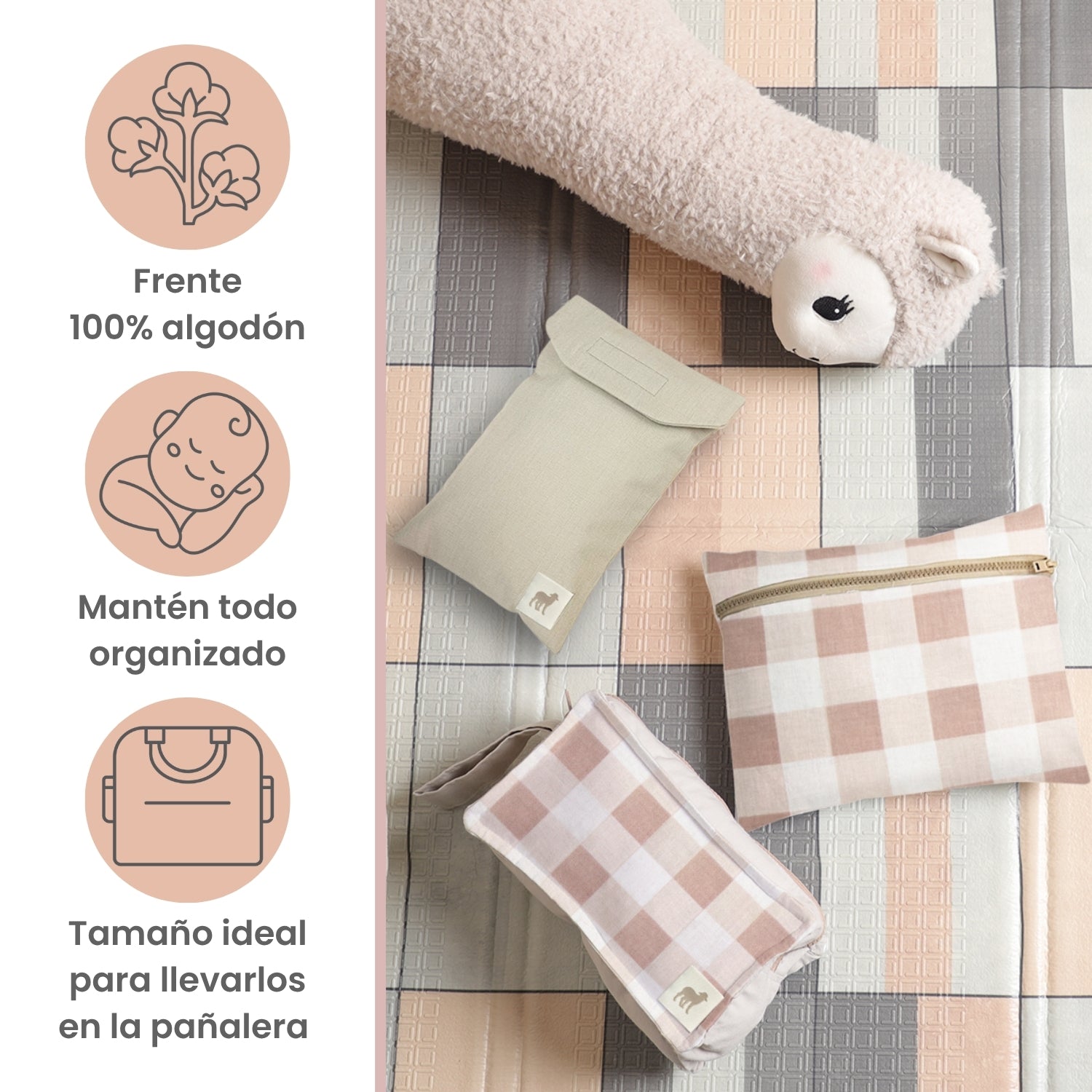 Foto 3 pulgar | Set 3 Estuches Organizadores Para Pañalera Nap - Gingham Beige
