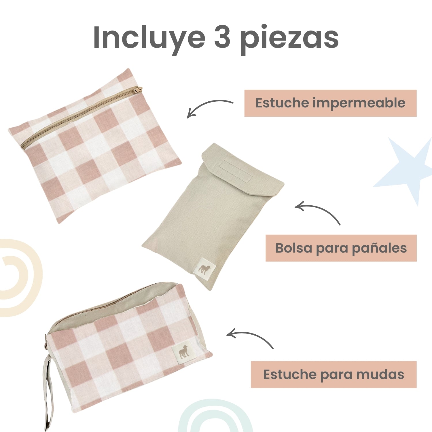 Foto 4 pulgar | Set 3 Estuches Organizadores Para Pañalera Nap - Gingham Beige