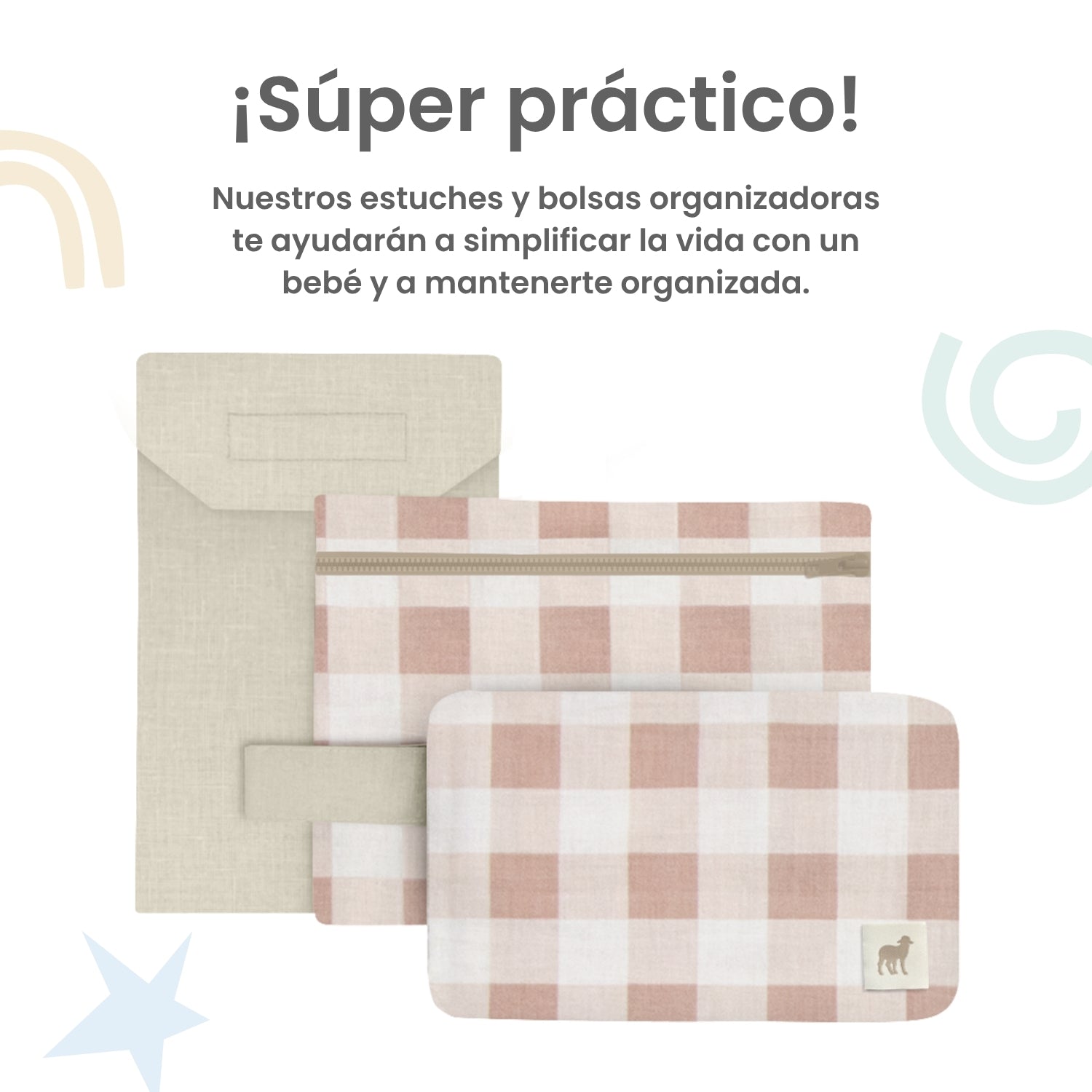 Foto 5 pulgar | Set 3 Estuches Organizadores Para Pañalera Nap - Gingham Beige
