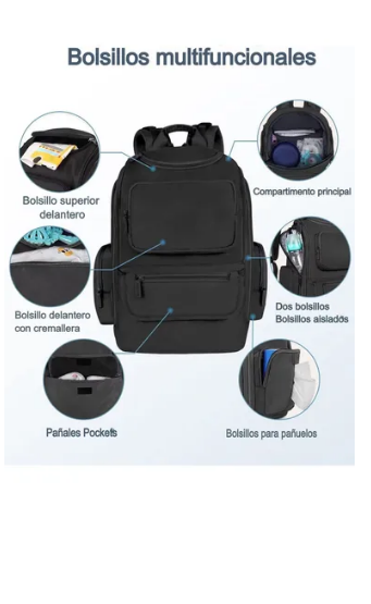 Foto 4 pulgar | Mochila Pañalera Para Bebé  Impermeable Y Espaciosa  Con Bolsillos Térmicos Para Biberón  Organizador Multifuncio
