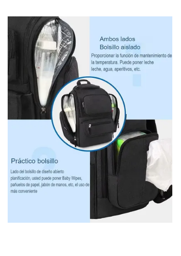 Foto 5 pulgar | Mochila Pañalera Para Bebé  Impermeable Y Espaciosa  Con Bolsillos Térmicos Para Biberón  Organizador Multifuncio