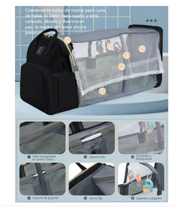 Foto 5 pulgar | Mochila Bolsa De Pañales Cuna Portátil