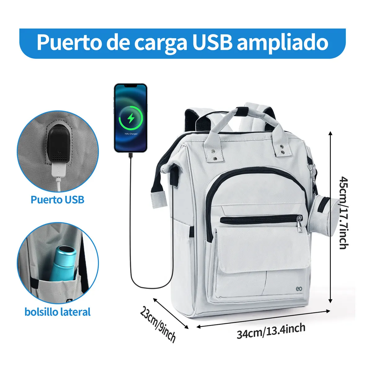 Foto 3 | Pañalera Mochila Para Bebe Impermeable Eo Safe Imports Esi-21119 Color Gris