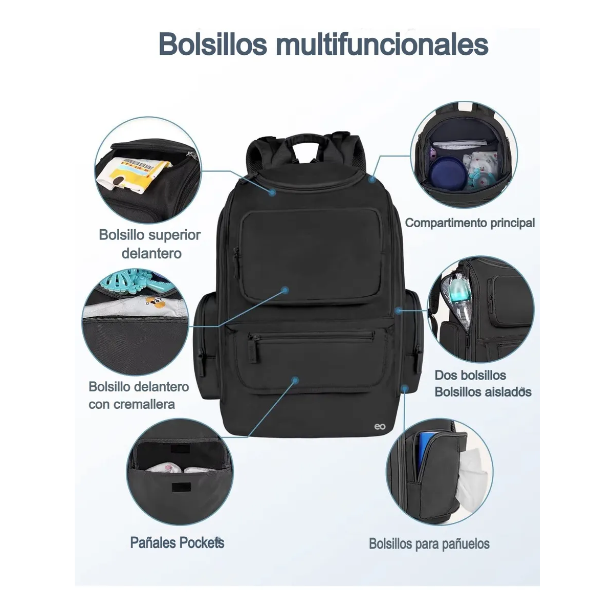 Foto 5 pulgar | Mochila Pañalera Para Bebé Impermeable Eo Safe Imports Esi-21112 Negro