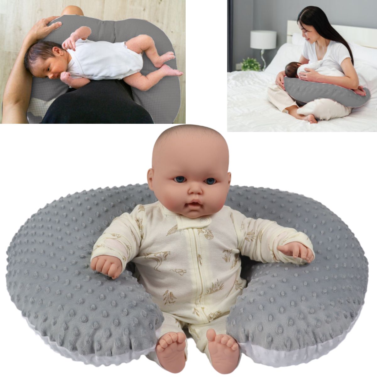 Almohada Cojín Lactancia Amamantar Bebé Mãe Baby Antirreflujo Cómodo(gris Plata)premium Tela Muy Suave Hipoale