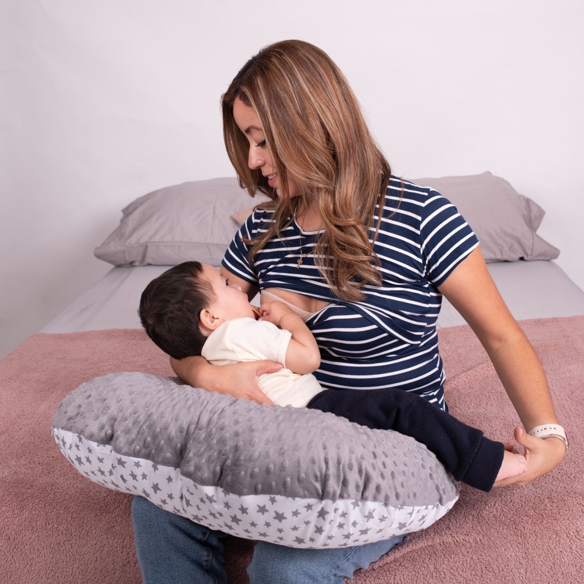 Foto 7 pulgar | Almohada Cojín Lactancia Amamantar Bebé Mãe Baby Antirreflujo Cómodo(gris Plata)premium Tela Muy Suave Hipoale