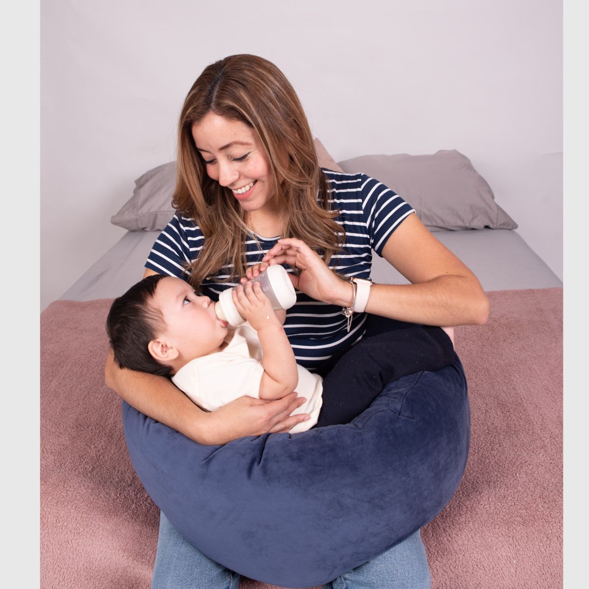 Foto 2 | Almohada Cojín Lactancia Amamantar Bebé Mãe Baby Antirreflujo Cómodo(azul Tiras Premium)tela Muy Suave Hipoale