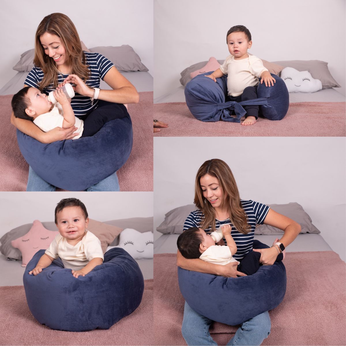 Foto 3 | Almohada Cojín Lactancia Amamantar Bebé Mãe Baby Antirreflujo Cómodo(azul Tiras Premium)tela Muy Suave Hipoale
