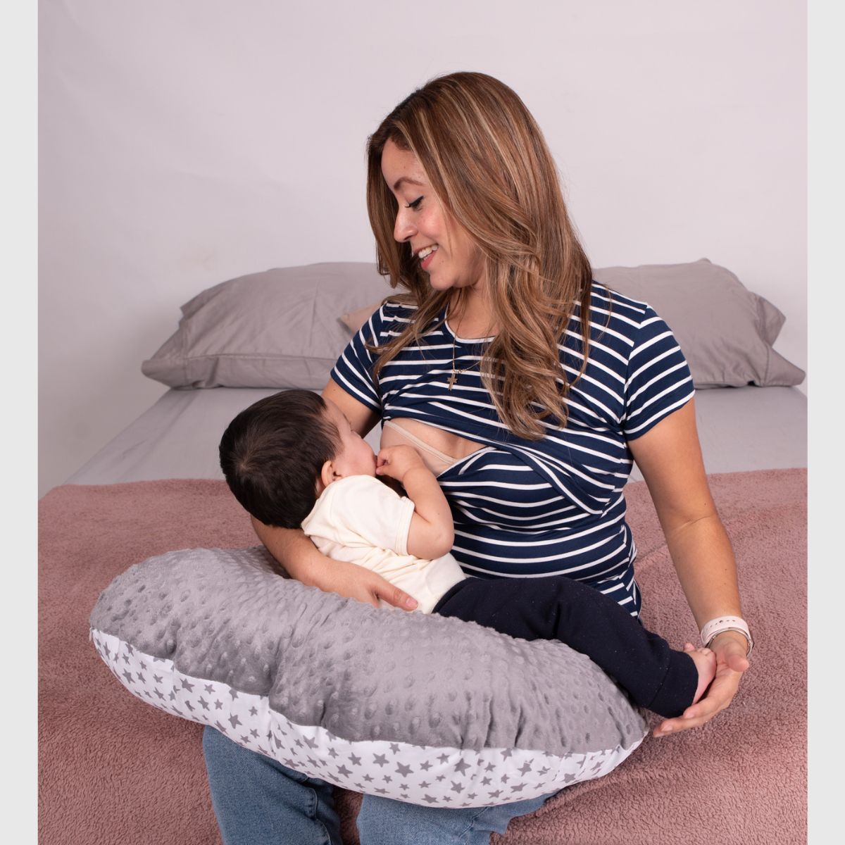 Foto 4 pulgar | Almohada Cojín Lactancia Amamantar Bebé Mãe Baby Antirreflujo Cómodo(pink Safari)premium Tela Muy Suave Hipoa