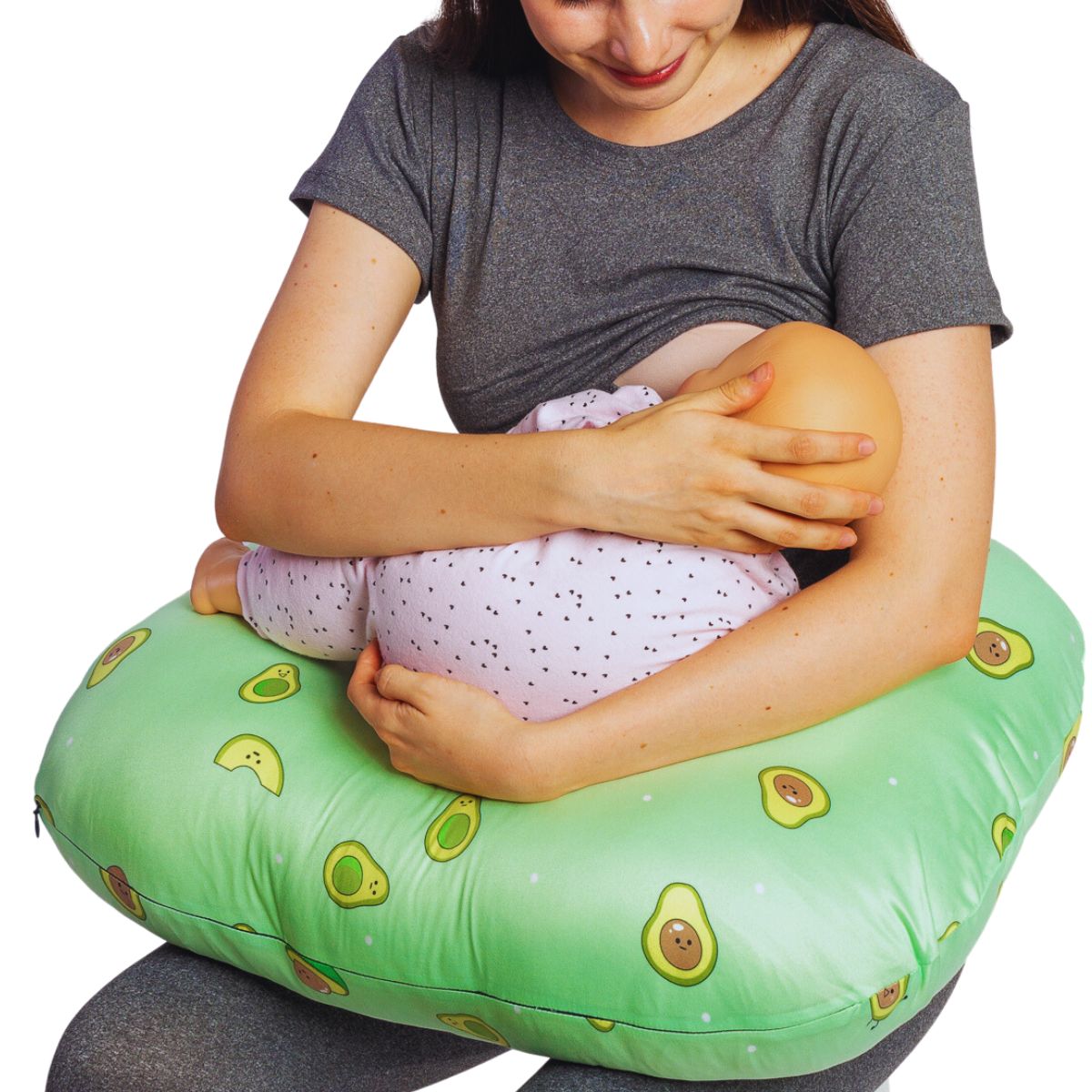 Almohada Cojín Lactancia Amamantar Bebé Mãe Baby Antirreflujo Cómodo(aguacatitos)premium Tela Muy Suave Hipoa