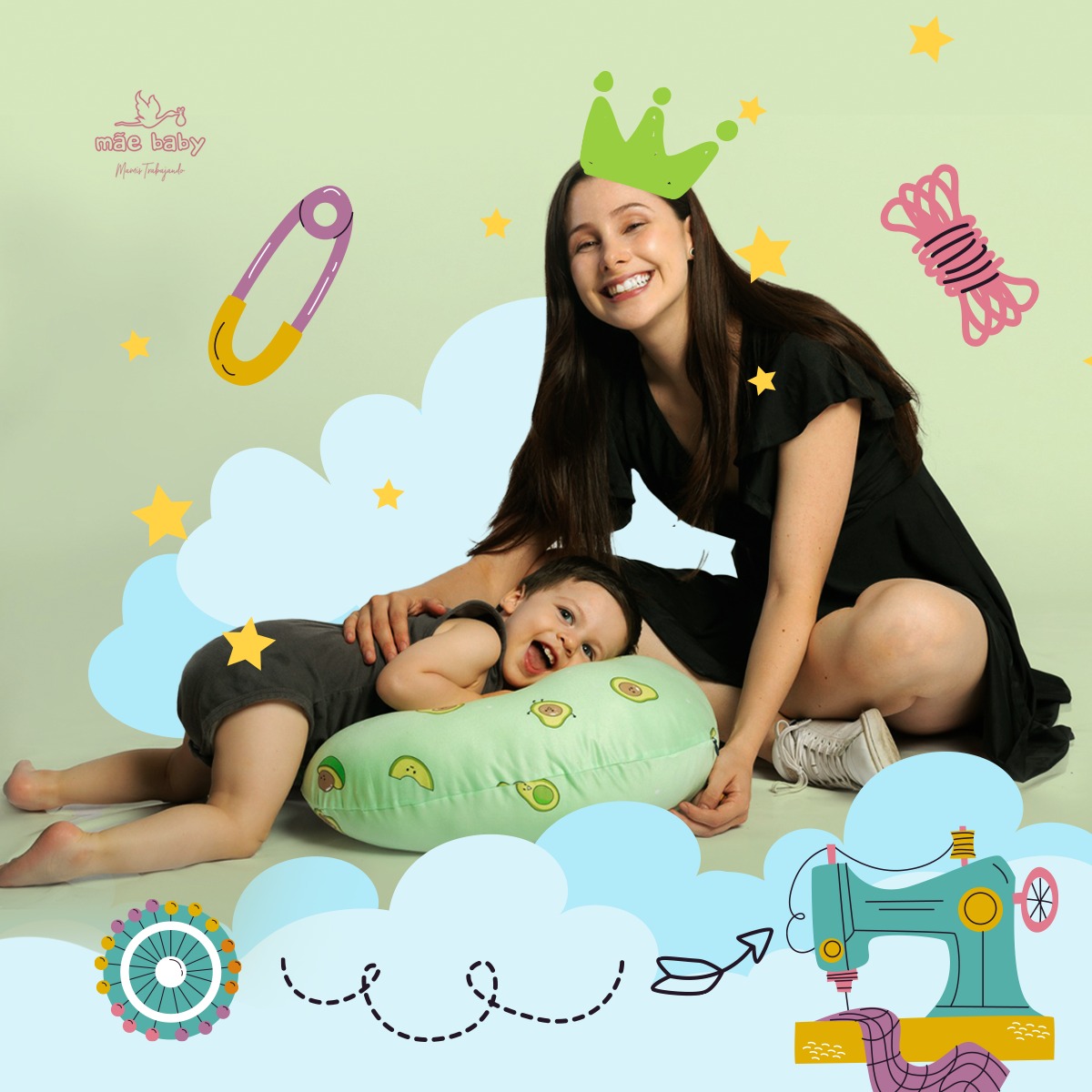 Foto 2 | Almohada Cojín Lactancia Amamantar Bebé Mãe Baby Antirreflujo Cómodo(aguacatitos)premium Tela Muy Suave Hipoa