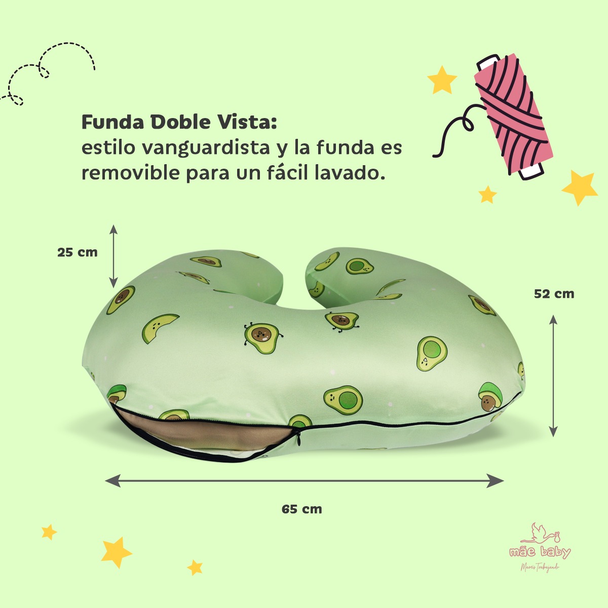 Foto 4 | Almohada Cojín Lactancia Amamantar Bebé Mãe Baby Antirreflujo Cómodo(aguacatitos)premium Tela Muy Suave Hipoa