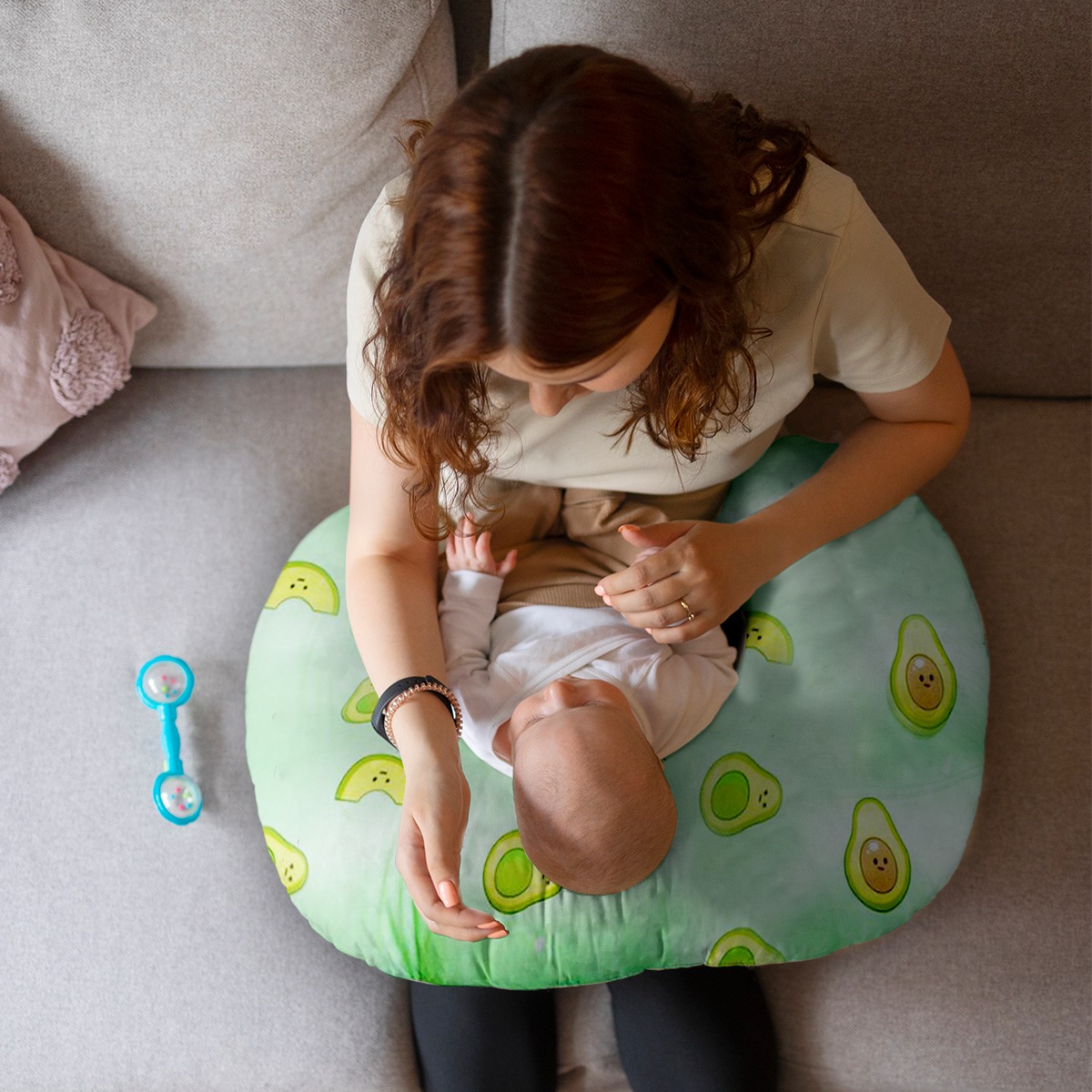 Foto 5 | Almohada Cojín Lactancia Amamantar Bebé Mãe Baby Antirreflujo Cómodo(aguacatitos)premium Tela Muy Suave Hipoa
