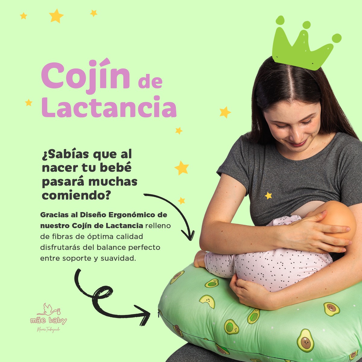 Foto 6 | Almohada Cojín Lactancia Amamantar Bebé Mãe Baby Antirreflujo Cómodo(aguacatitos)premium Tela Muy Suave Hipoa