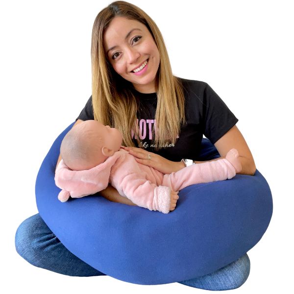 Foto 3 pulgar | Almohada Cojín Lactancia Amamantar Bebé Mãebaby Antirreflujo Cómodo(azul Tiras Liso)premium Tela Muy Suave Hipoal