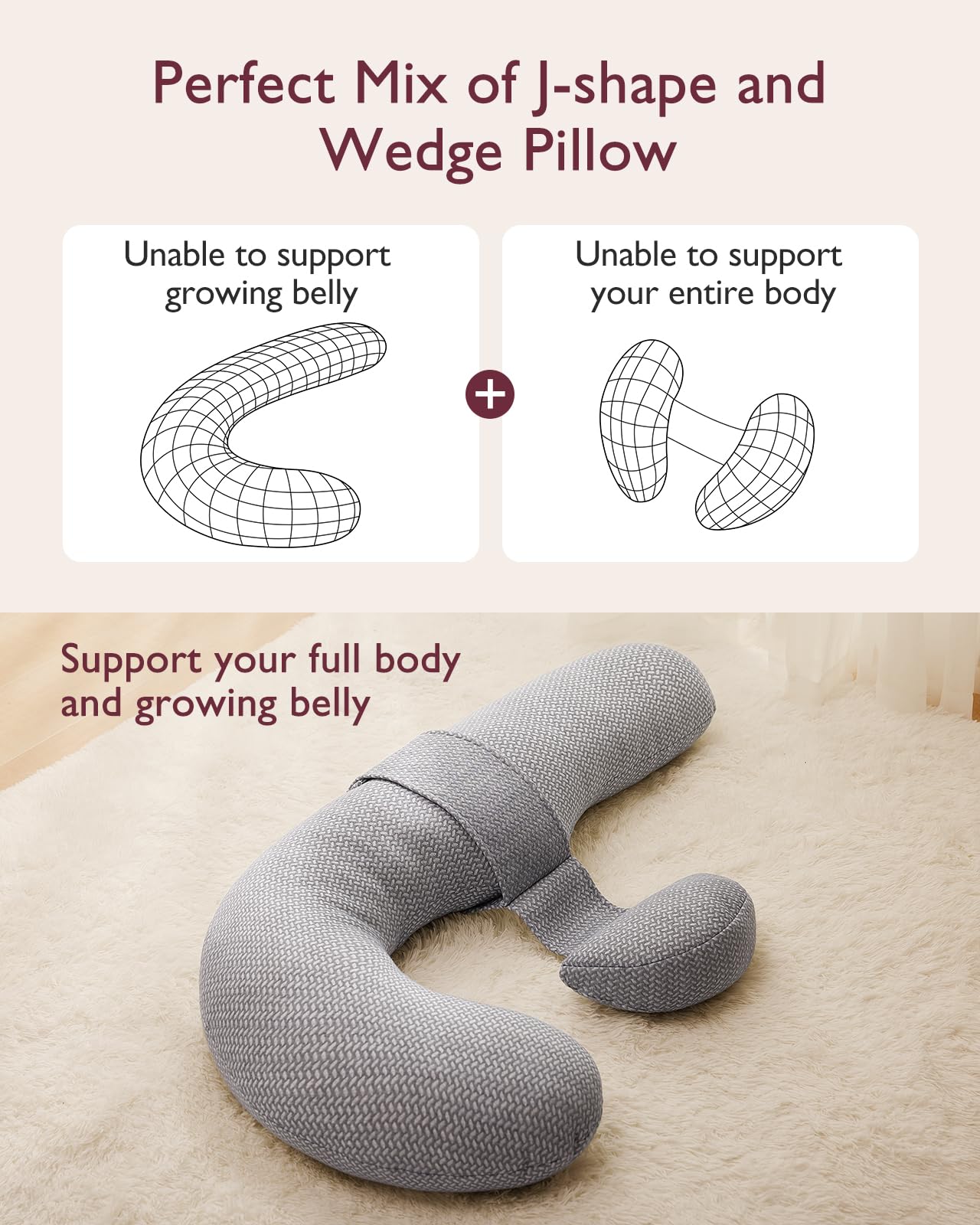 Foto 5 pulgar | Almohada De Embarazo Momcozy Original En Forma De F Con Capa De Aire Gris - Venta Internacional.