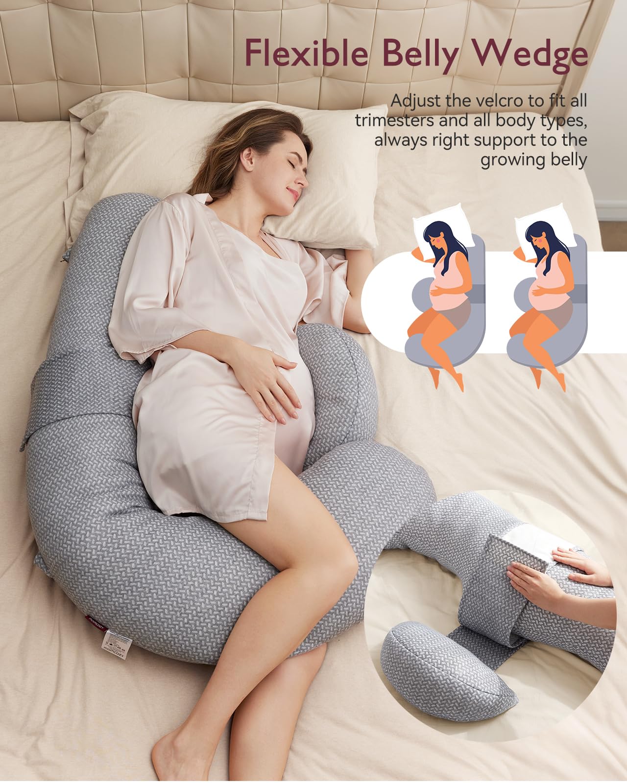 Foto 6 pulgar | Almohada De Embarazo Momcozy Original En Forma De F Con Capa De Aire Gris - Venta Internacional.