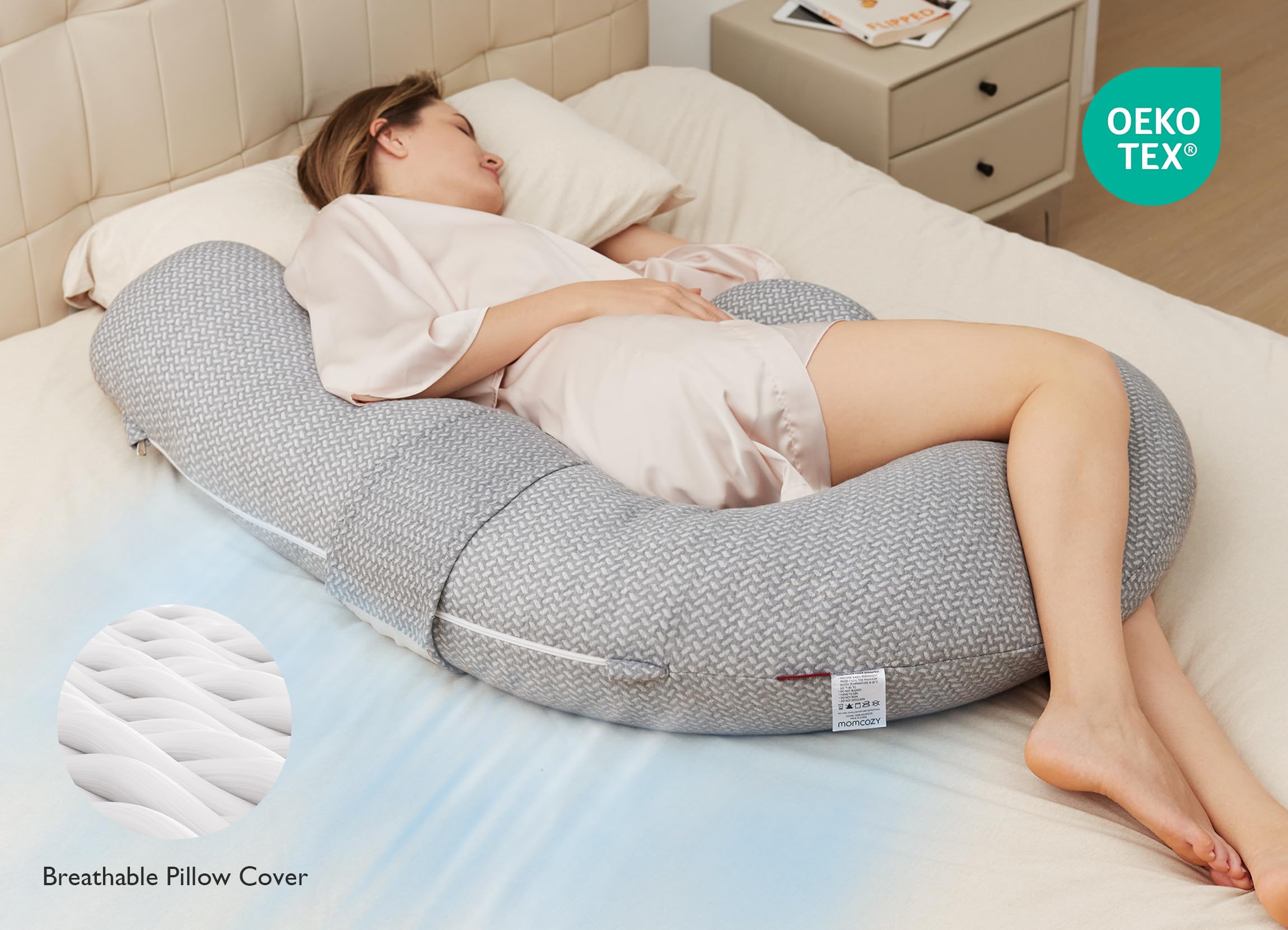 Foto 7 pulgar | Almohada De Embarazo Momcozy Original En Forma De F Con Capa De Aire Gris - Venta Internacional.