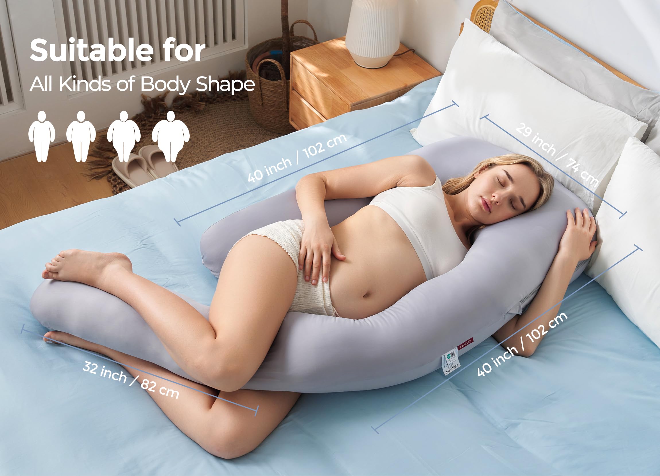 Foto 8 pulgar | Almohada De Embarazo Momcozy U Pro Con Funda De Refrigeración, Color Gris - Venta Internacional.