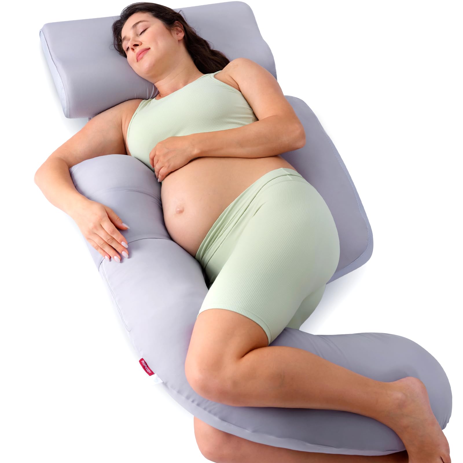 Almohada De Embarazo Momcozy Con Funda Refrescante En Forma De G, Color Gris - Venta Internacional.