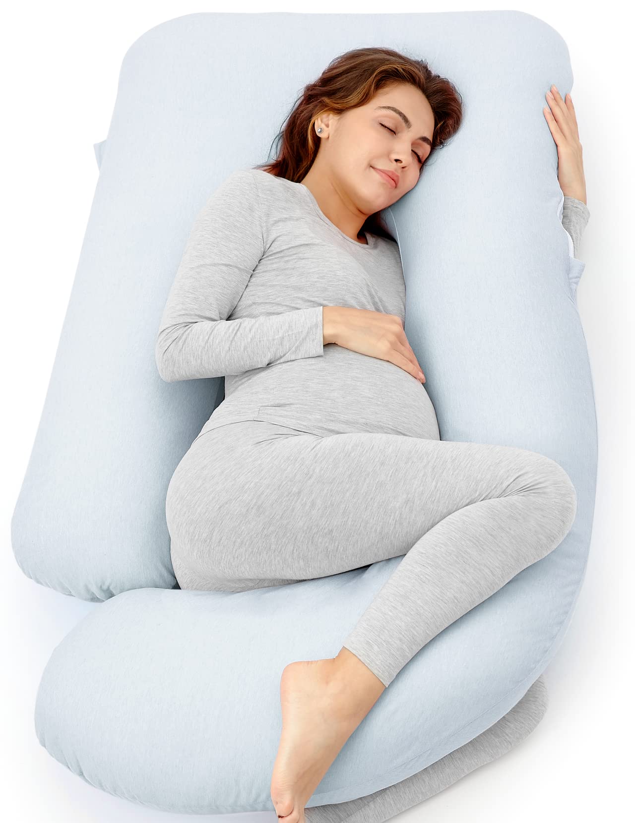 Foto 2 pulgar | Almohada De Embarazo Momcozy En Forma De U Para Todo El Cuerpo, Azul Claro - Venta Internacional.