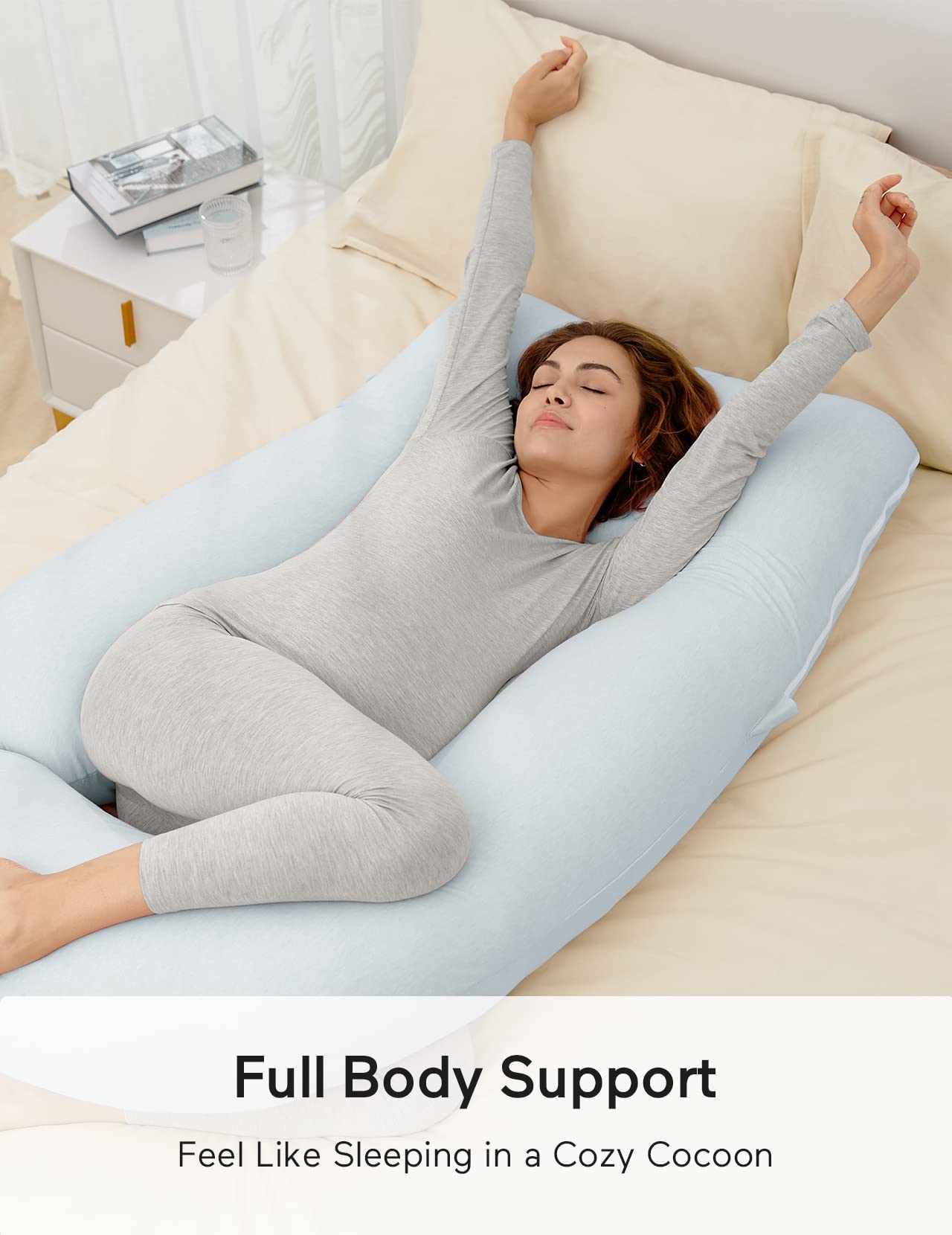 Foto 4 pulgar | Almohada De Embarazo Momcozy En Forma De U Para Todo El Cuerpo, Azul Claro - Venta Internacional.
