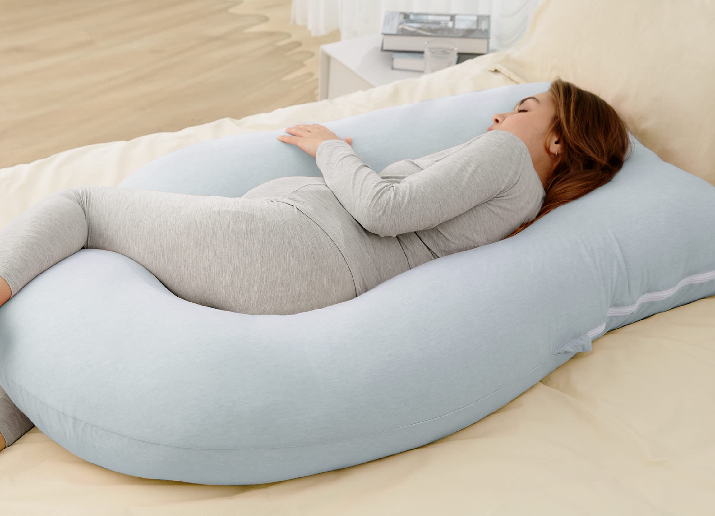 Foto 4 | Almohada De Embarazo Momcozy En Forma De U Para Todo El Cuerpo, Azul Claro - Venta Internacional.