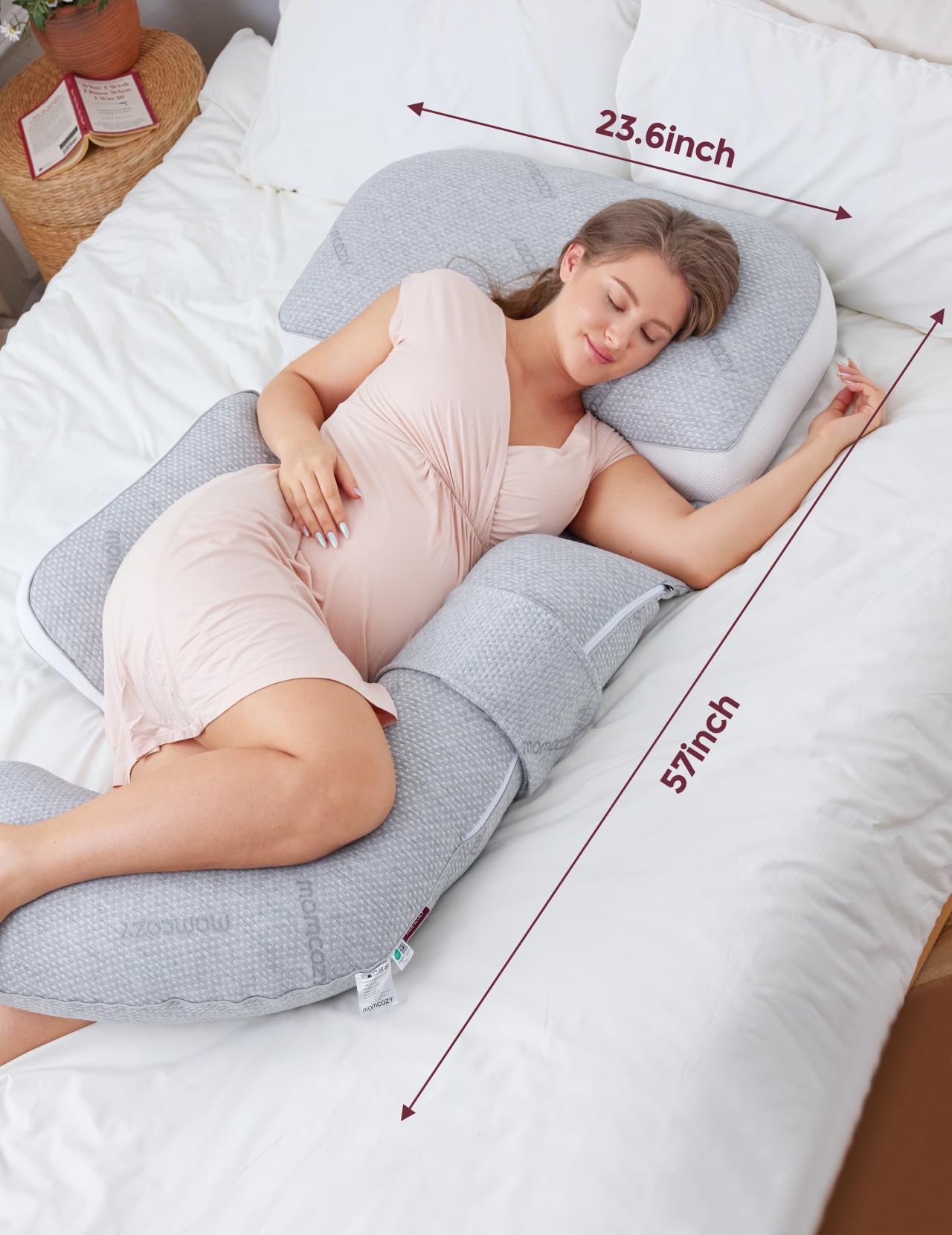 Foto 6 | Almohada De Embarazo Momcozy Original En Forma De G Con Cuña Para El Vientre, Color Gris - Venta Internacional.