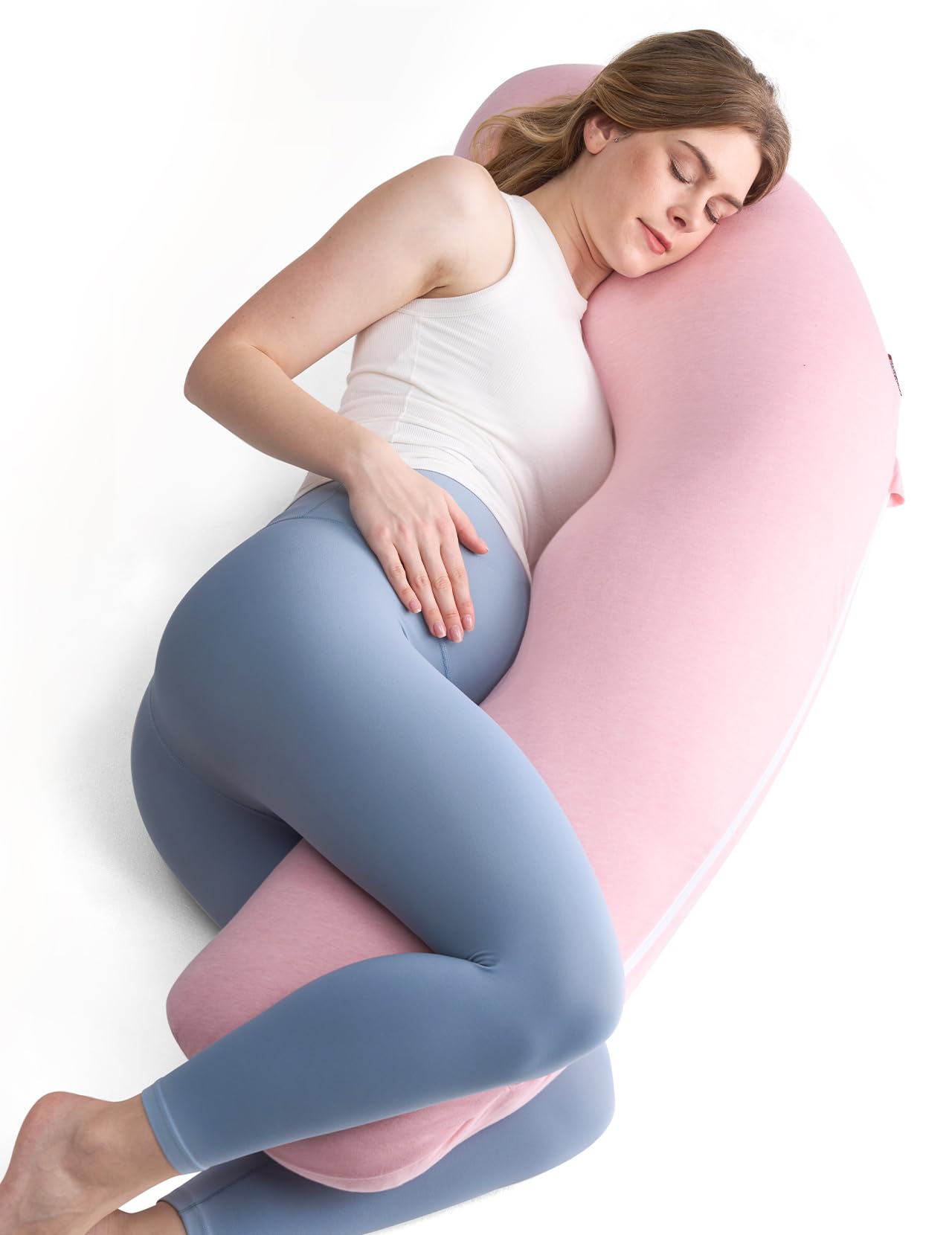 Foto 2 pulgar | Almohada Corporal Momcozy En Forma De J Para Embarazo Con Funda De Jersey Rosa - Venta Internacional.