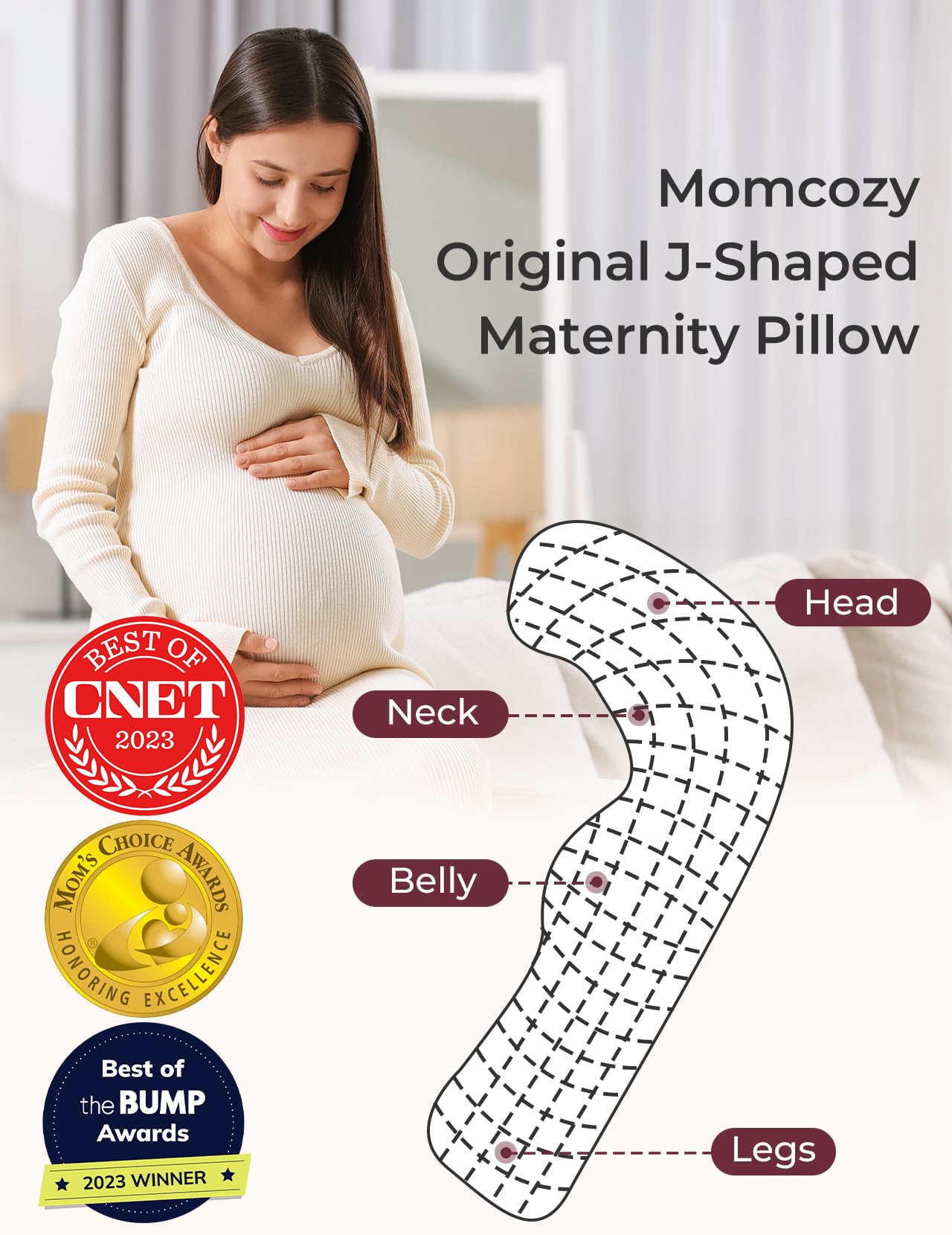 Foto 3 pulgar | Almohada Corporal Momcozy En Forma De J Para Embarazo Con Funda De Jersey Rosa - Venta Internacional.