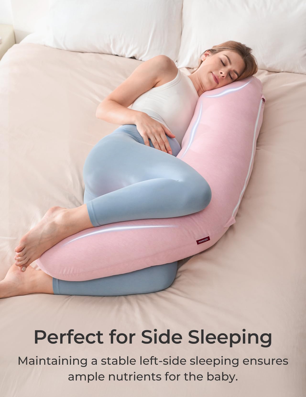 Foto 4 pulgar | Almohada Corporal Momcozy En Forma De J Para Embarazo Con Funda De Jersey Rosa - Venta Internacional.