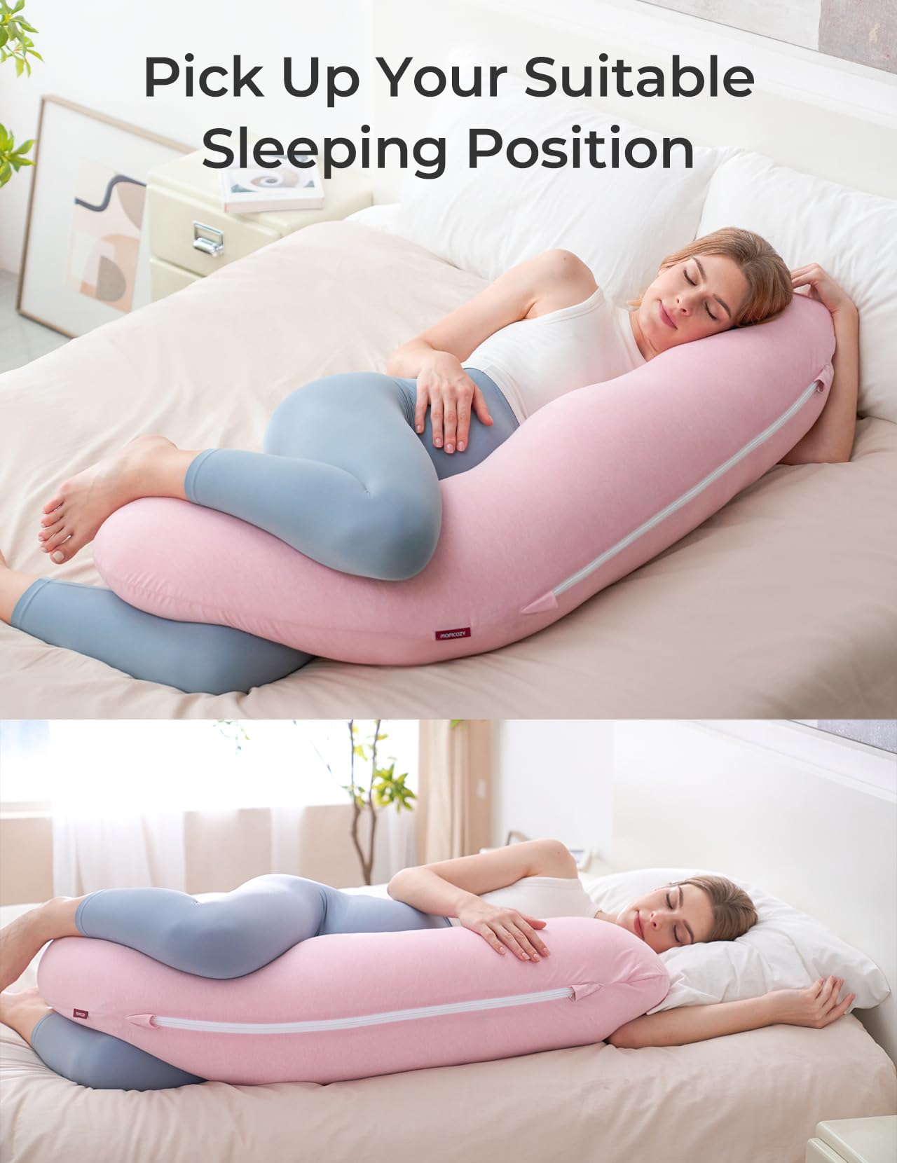Foto 5 | Almohada Corporal Momcozy En Forma De J Para Embarazo Con Funda De Jersey Rosa - Venta Internacional.