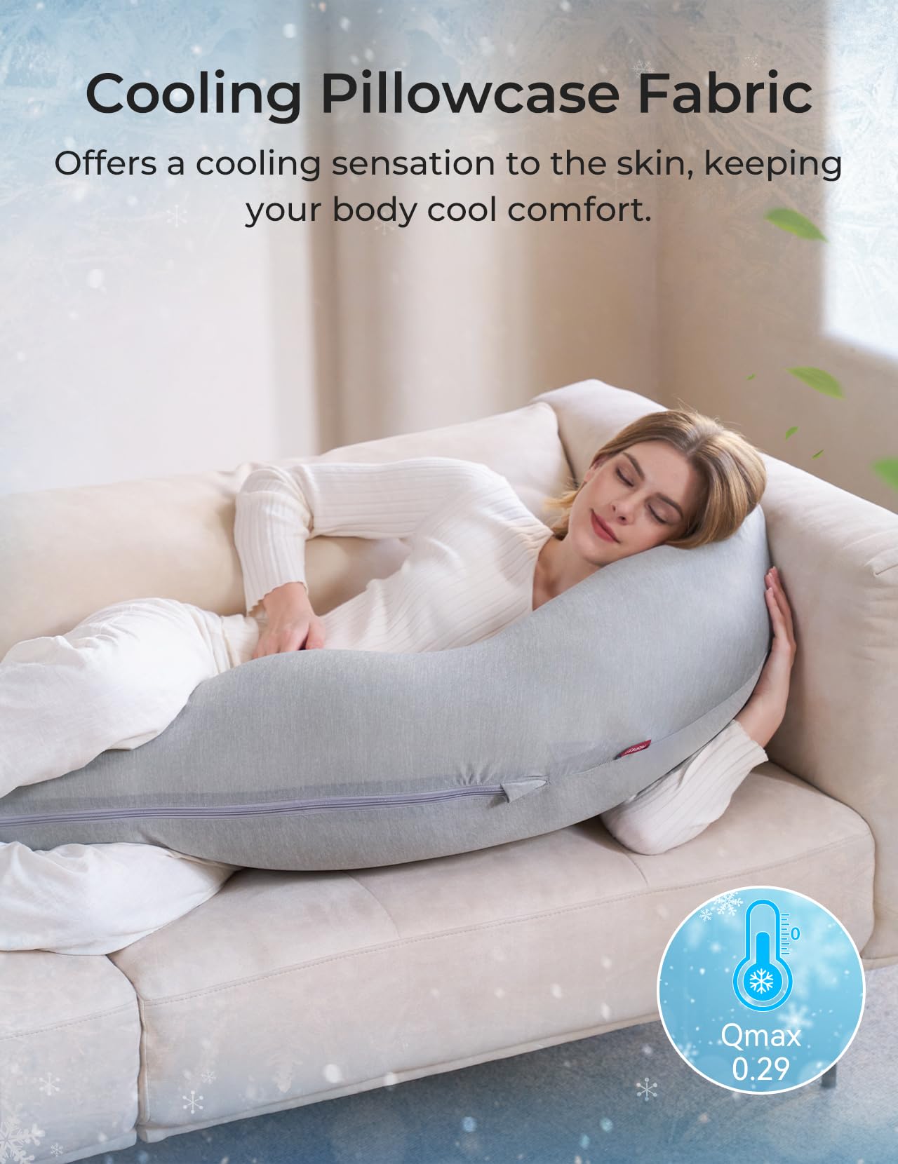 Foto 2 | Almohada De Embarazo Momcozy En Forma De J Con Funda De Refrigeración, Color Gris Oscuro - Venta Internacional.