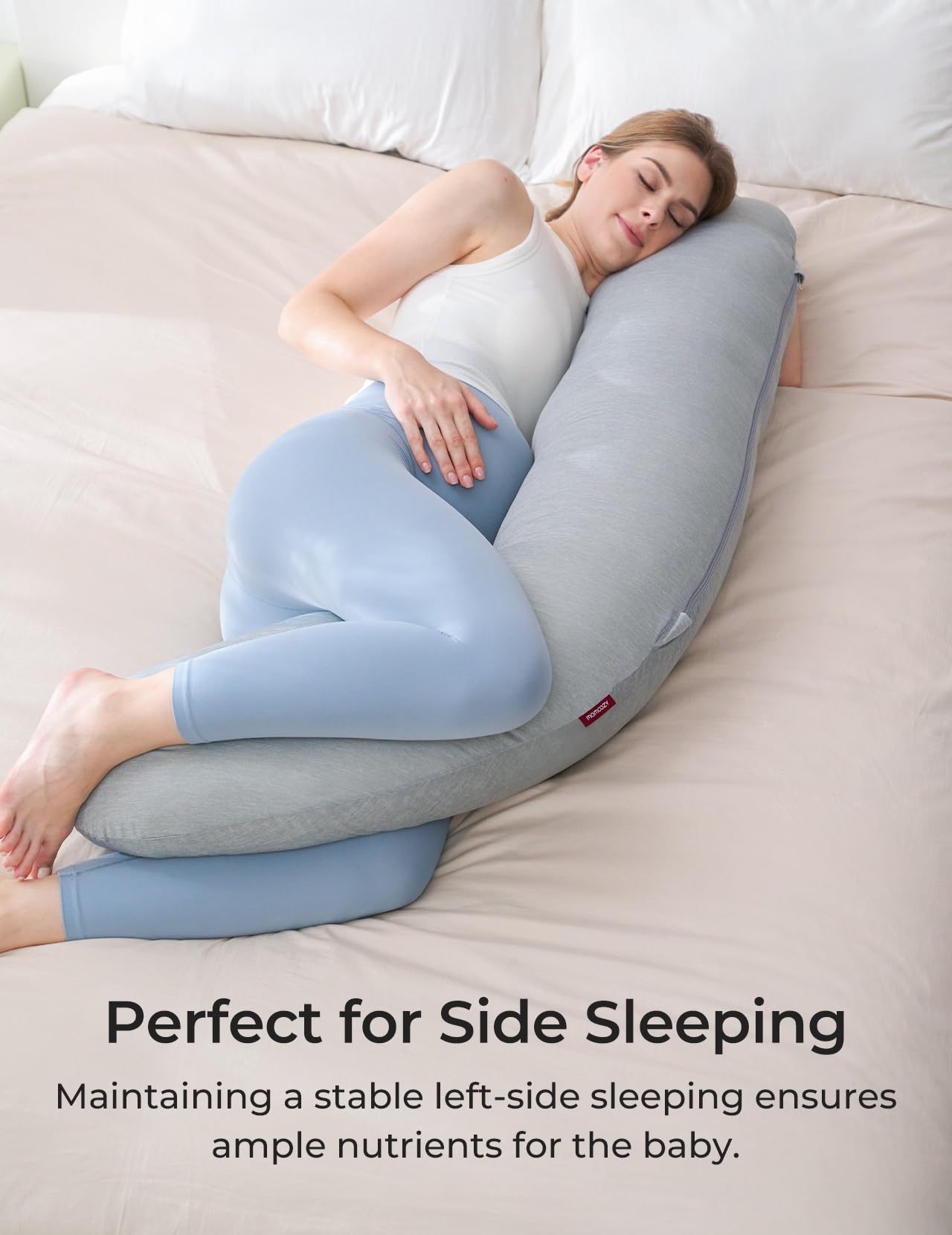 Foto 5 | Almohada De Embarazo Momcozy En Forma De J Con Funda De Refrigeración, Color Gris Oscuro - Venta Internacional.
