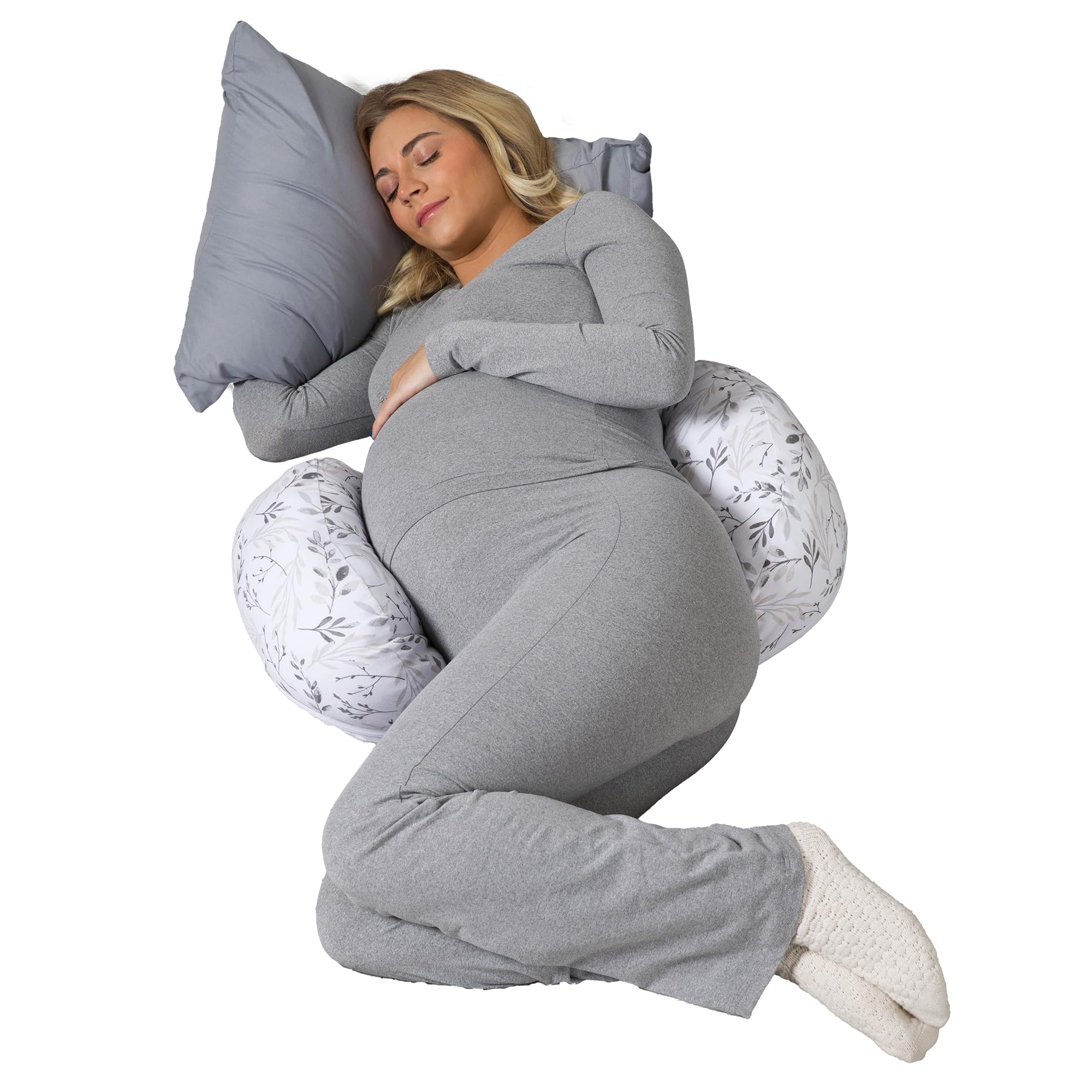 Almohada De Embarazo Boppy Side Sleeper Grey Falling Leaves - Venta Internacional.