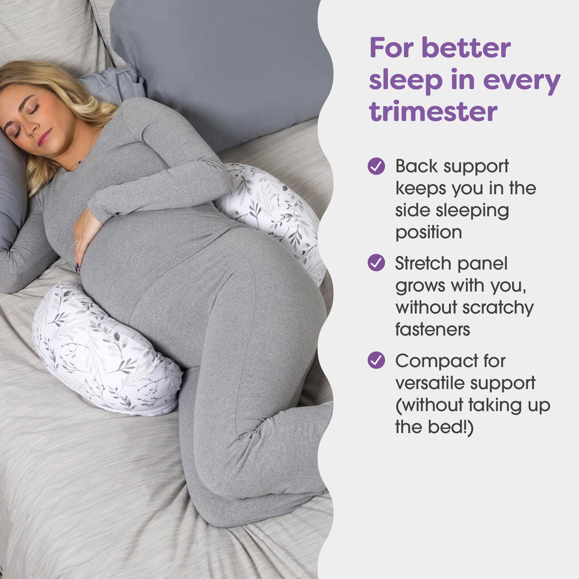 Foto 3 pulgar | Almohada De Embarazo Boppy Side Sleeper Grey Falling Leaves - Venta Internacional.