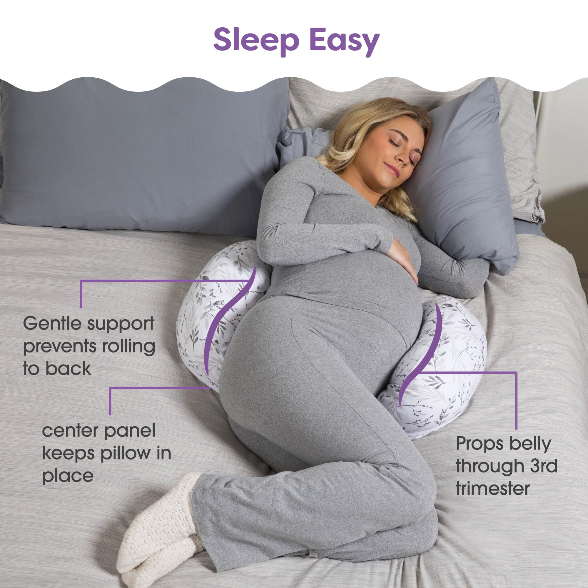 Foto 4 pulgar | Almohada De Embarazo Boppy Side Sleeper Grey Falling Leaves - Venta Internacional.