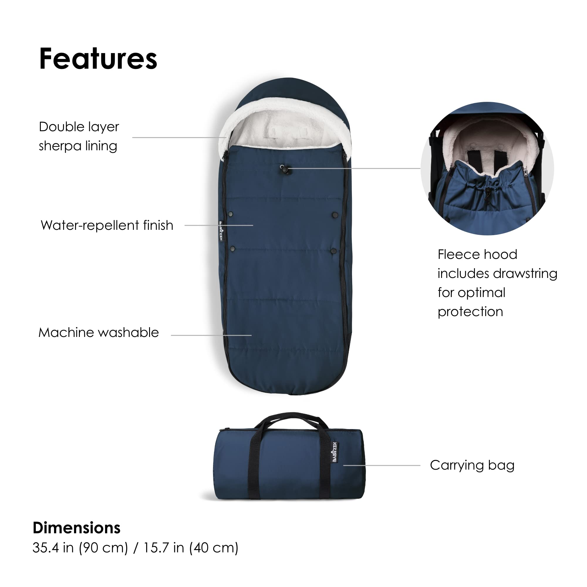 Foto 5 pulgar | Capucha De Forro Polar Footmuff Babyzen Yoyo, Azul Marino, Con Forro Sherpa - Venta Internacional.