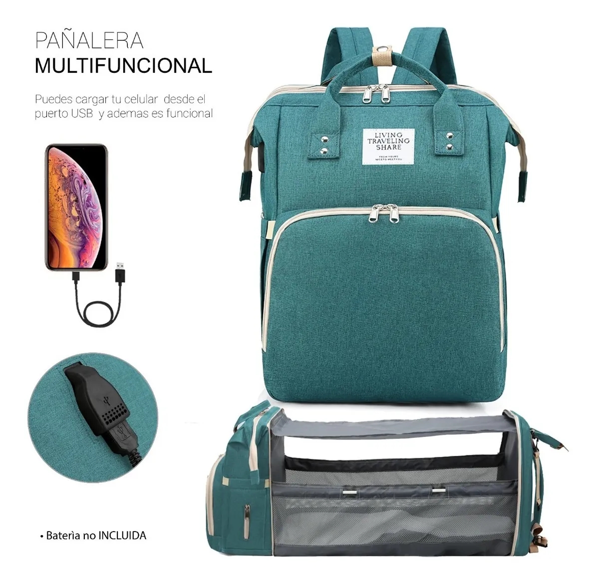 Foto 2 pulgar | Venta Internacional-mochila De Pañales Para Bebés Con Cuna, Puerto Usb, 12 Compartimentos