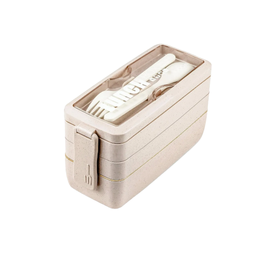 Lonchera 3 Niveles Topper 1000ml  Con Cubiertos color Beige