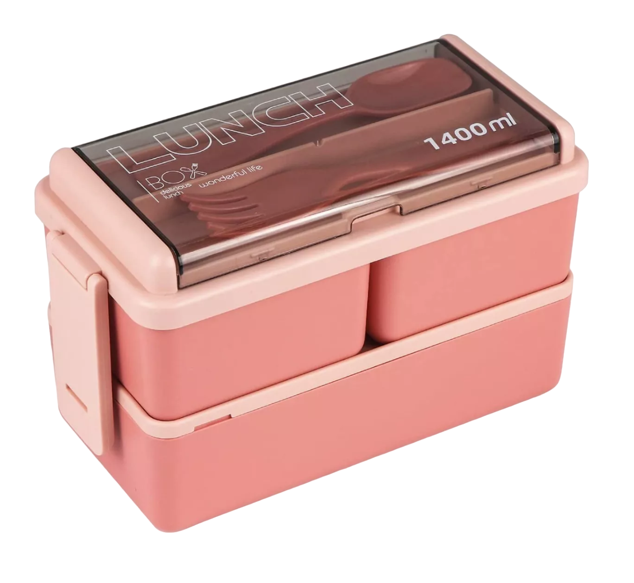 Foto 1 | Lonchera Desmontable Lunch Box 2 Niveles color Rosa con Cubiertos