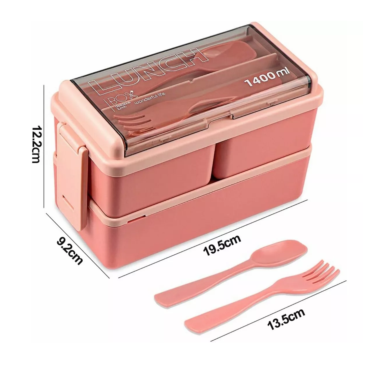 Foto 5 pulgar | Lonchera Desmontable Lunch Box 2 Niveles color Rosa con Cubiertos