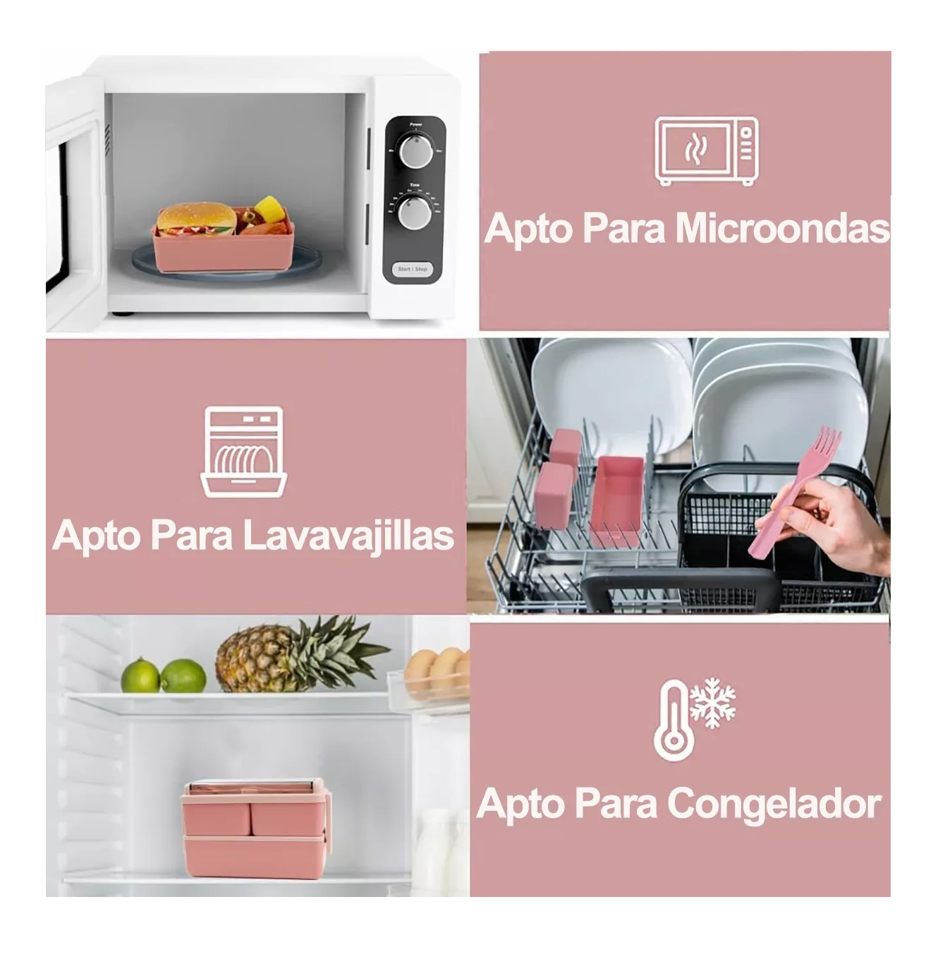 Foto 6 pulgar | Lonchera Desmontable Lunch Box 2 Niveles color Rosa con Cubiertos