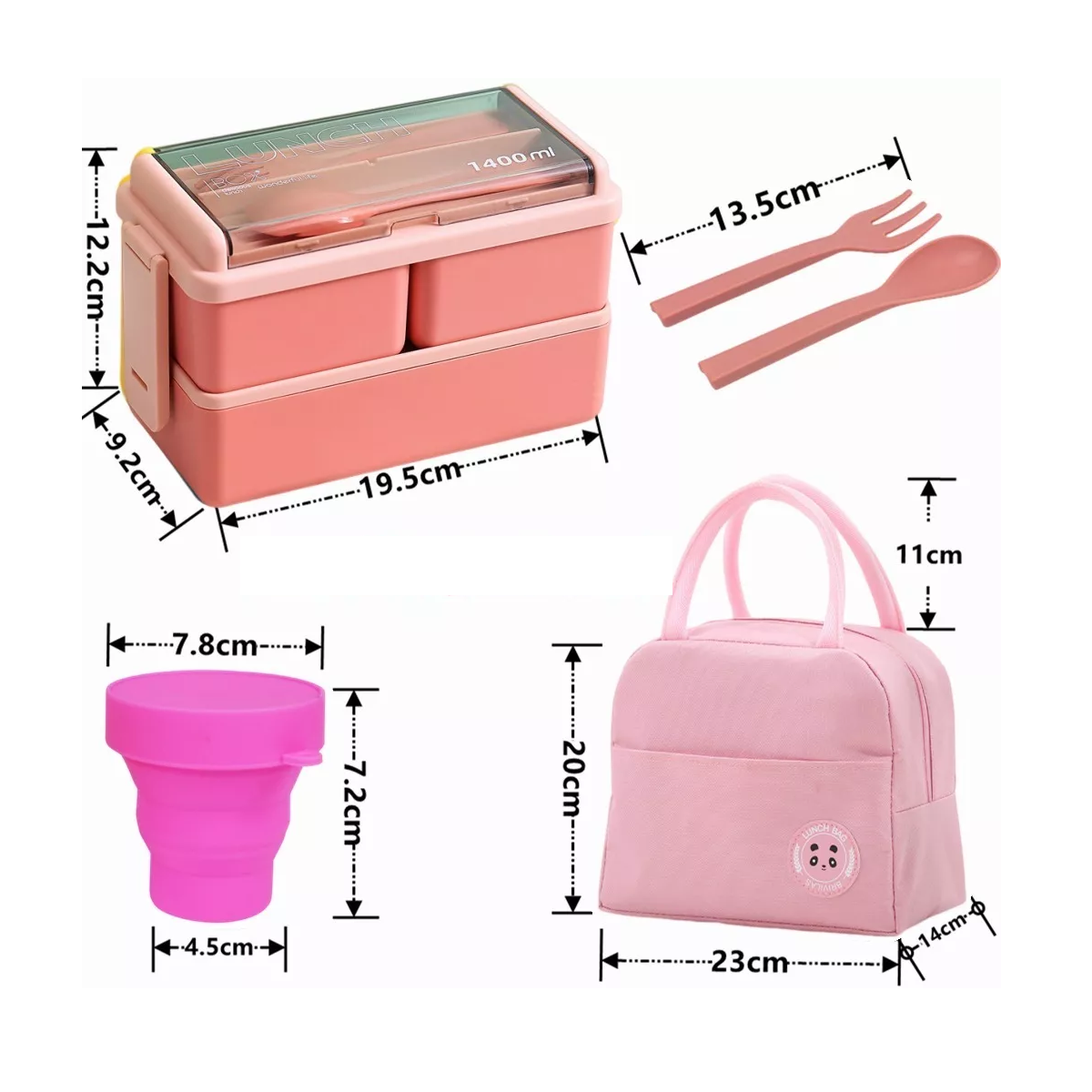 Foto 3 pulgar | Lunch Box 2 Niveles Loncheras Topper 1400ml+ Bolsas+ Taza Eo Safe Imports  Esi-11422  Rosa
