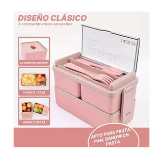 Foto 3 | Lunch Box 2 Niveles Loncheras Topper 1400ml+ Bolsas+ Taza Eo Safe Imports Esi-11422 Rosa