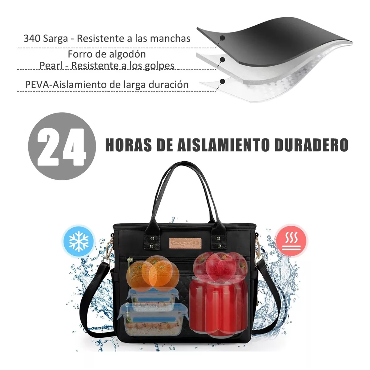 Foto 4 pulgar | Bolsa De Almuerzo Picnic Loncheras Gran Capacidad Portátil  Eo Safe Imports Esi-15251 Negro