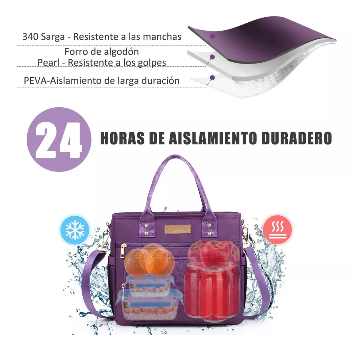 Foto 4 pulgar | Bolsa De Almuerzo Picnic Loncheras Gran Capacidad Portátil Eo Safe Imports Esi-15253 Purpura