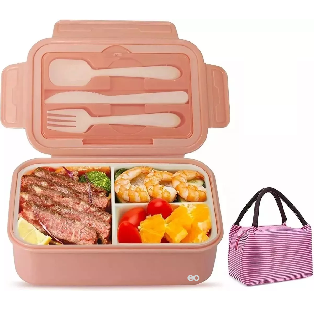 Foto 2 pulgar | Lonchera Con Topper Y Cubiertos Capacidad 1100 Ml Eo Safe Imports Esi-13232-1 Rosa